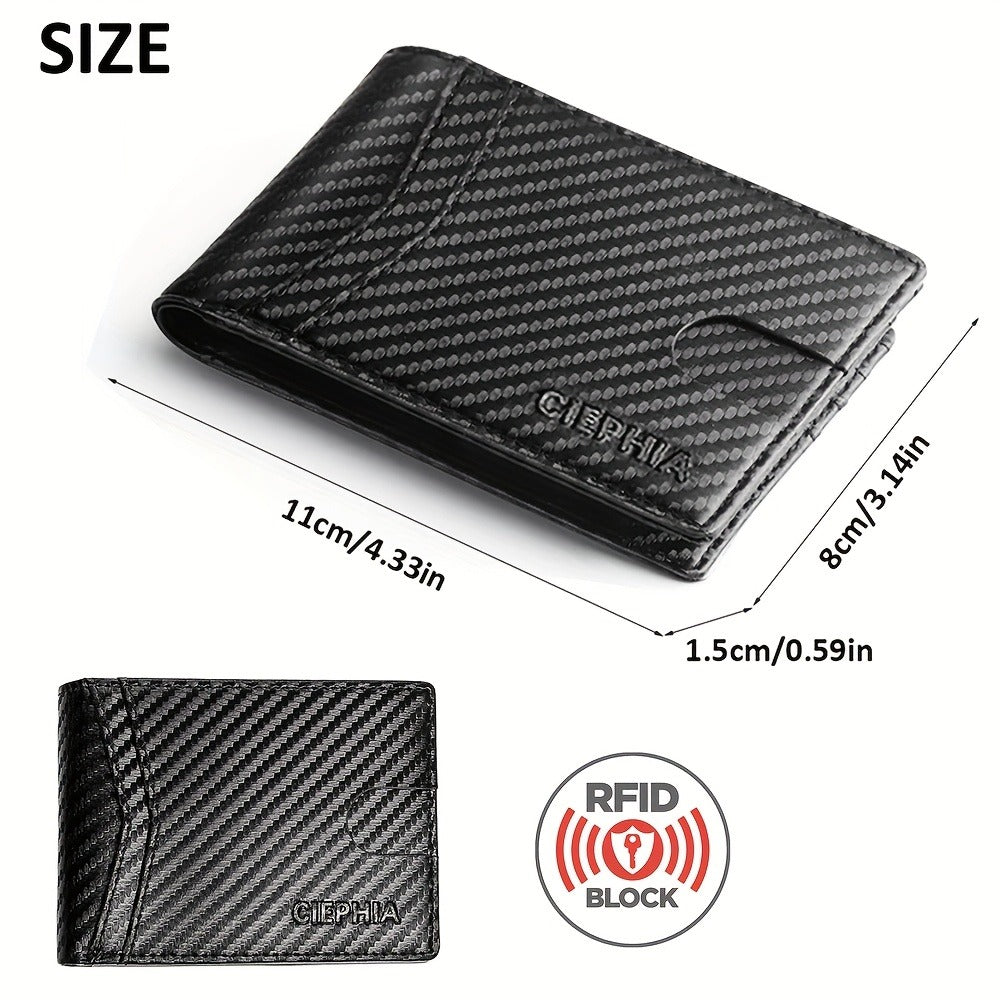 Slim Wallet for Men RFID Blocking Bifold Carbon Fiber Mens Slim Wallet, Thin Minimalist Front Pocket Small Compact Mens Wallets, Smart Security Credit Card Holder Wallet with 2 ID Window Give Gifts to Him