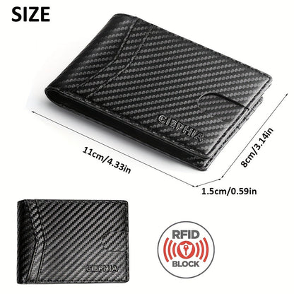 Slim Wallet for Men RFID Blocking Bifold Carbon Fiber Mens Slim Wallet, Thin Minimalist Front Pocket Small Compact Mens Wallets, Smart Security Credit Card Holder Wallet with 2 ID Window Give Gifts to Him
