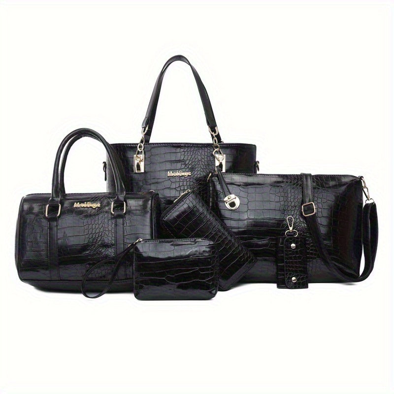 6pcs Retro Large Crossbody Bag with Adjustable Strap & Zipper Closure - Multi-Piece Bun Female Bag Set,/ Shoulder Purse Suitable for, Travel, Daily Use,Portable