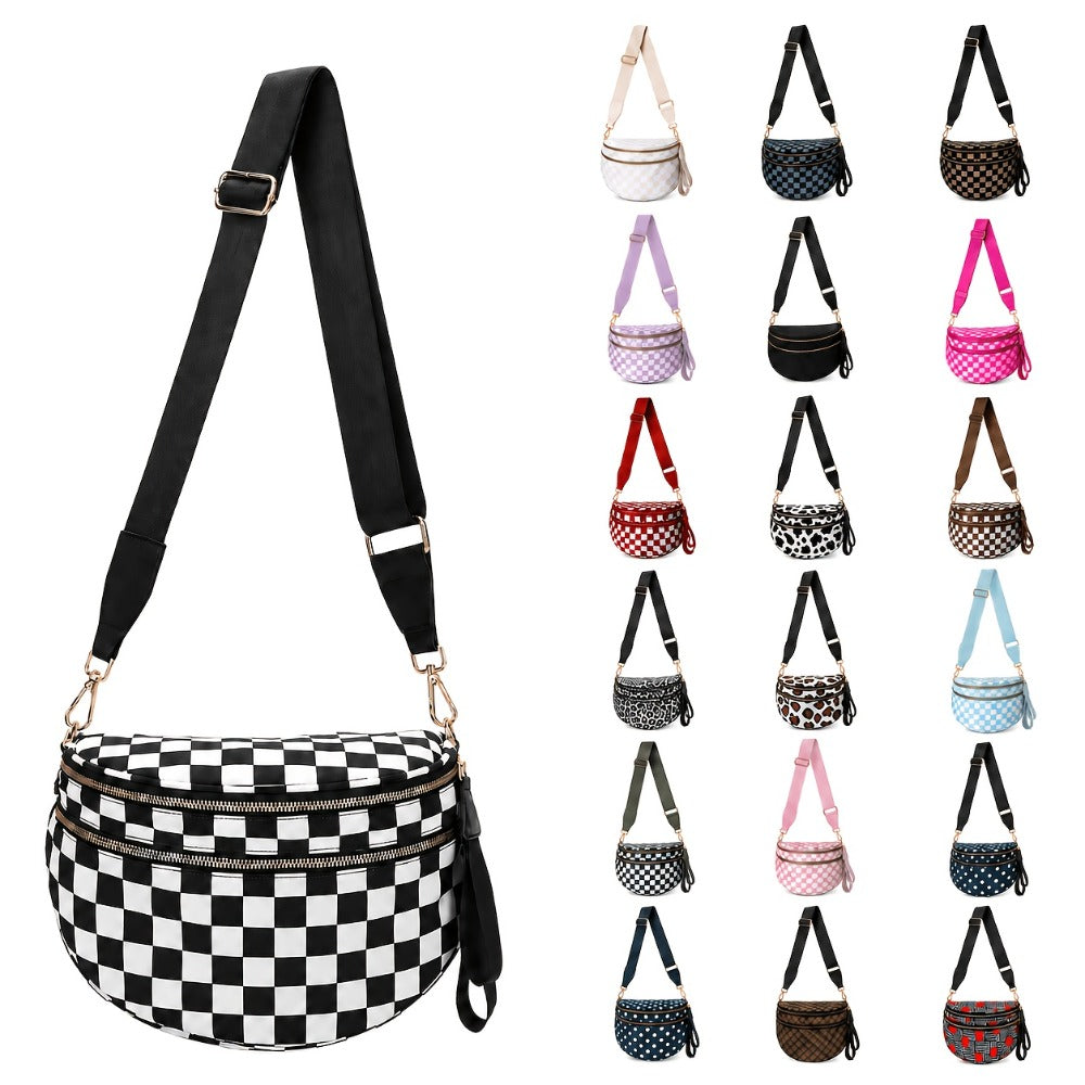 Women's PU Crossbody Bag with Plaid Design & Hands-Free Phone Use - Adjustable Strap Shoulder/Waist Bag, Spacious Zipper Closure, Suitable for Daily Use & Special Occasions, Urban Fashion Tote Compatible for Smartphones