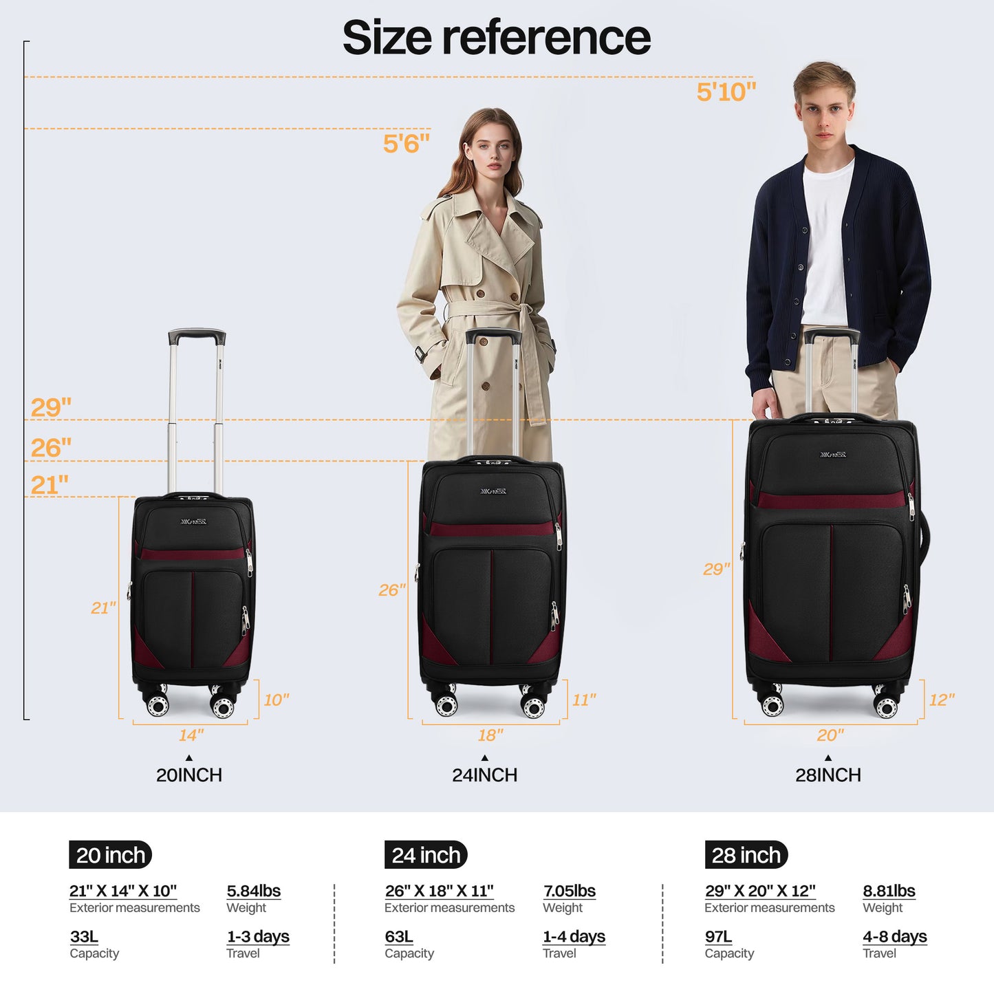 New York Xpress Durable Softside Luggage Lightweight Expandable with Spinner Wheels & Combination Lock, Reinforced Handles, Carry On Airline Approved and Checked, Soft Shell Travel Case for Men & Women, Available in 22", 26", 30", 34"
