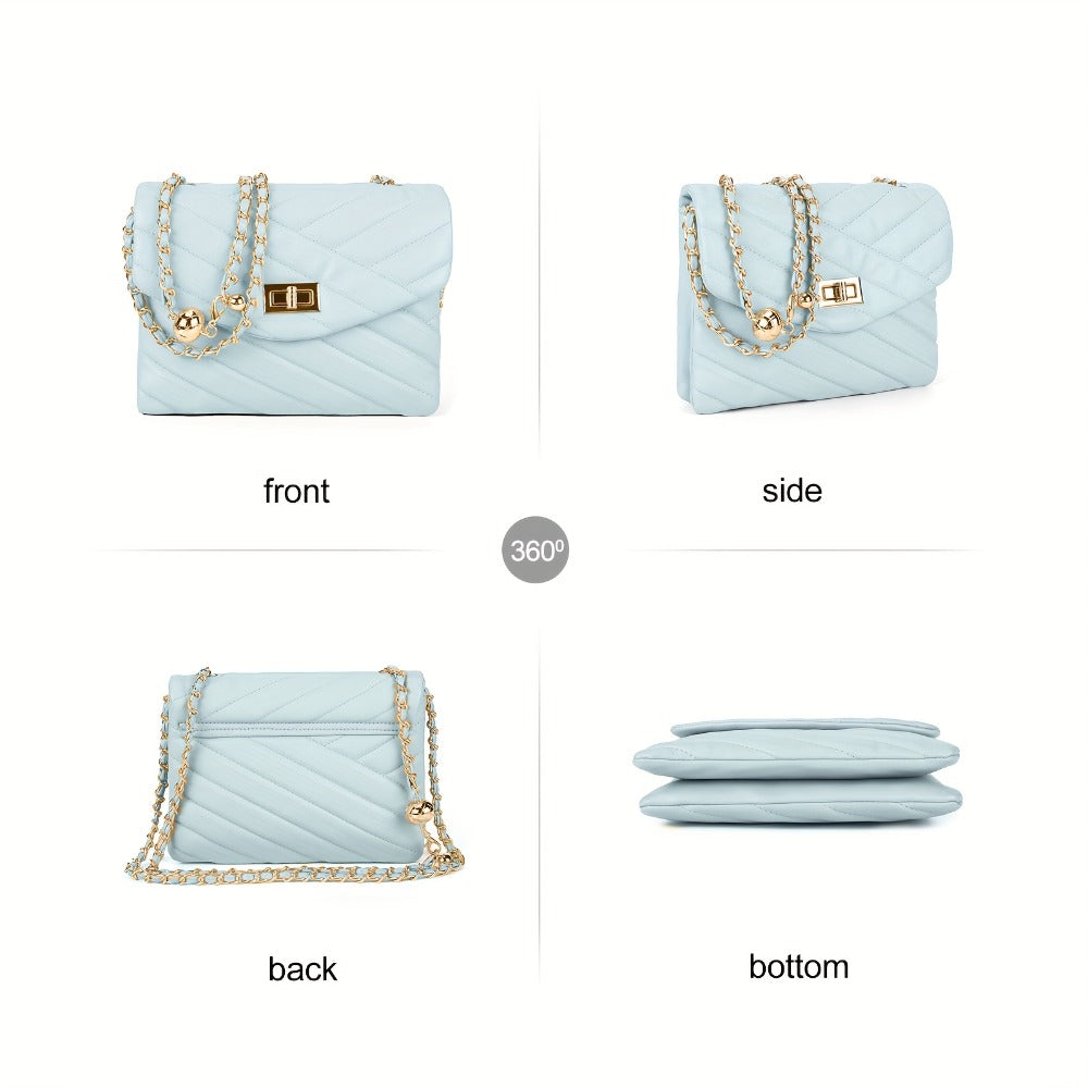 New Fashion Diamond Lattice Soft Chain Bag, Leisure And Easy with Pure Color PU Ladies Daily Travel Crossbody Bag