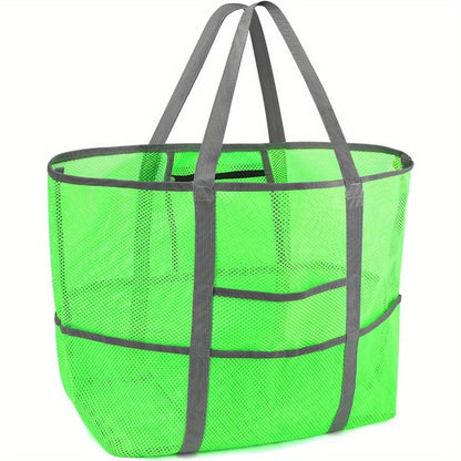 One Extra-Large Mesh Beach Tote Bag That Is Foldable And Easy to Carry, Perfect for Pool Outings, Boat Trips,, And Vacation Necessities. This Lightweight Swim Bag Features a Zipper And Additional Pockets for Organizing Your Essentials