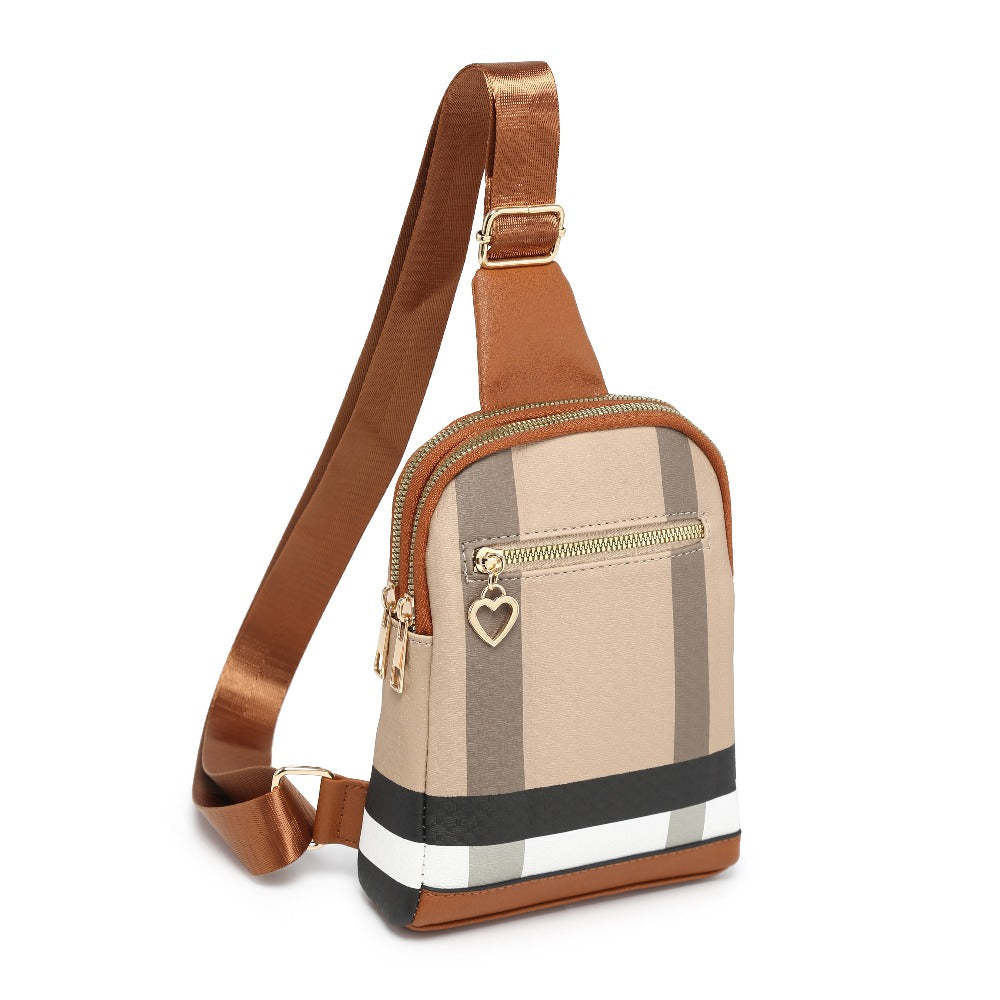Tepilte Women's Small Crossbody Bag Sling Bag, Three-layer Zipper Multi-pocket PU Leather Chest Bag, Fashion Retro Plaid Travel Waist Bag, Daily Casual Sports Shoulder Bag, Suitable for Commuting, Outdoor Sports, Cycling,Gift