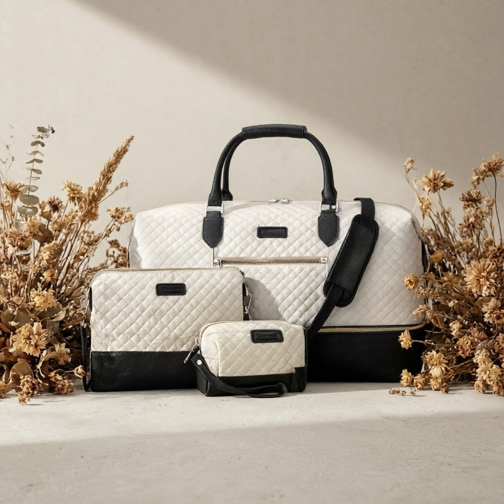Of 3 Spacious Tote Bags for Travel, Stylish Handbag with Shoulder Strap, Includes a Crossbody Bag And a Toiletry Pouch