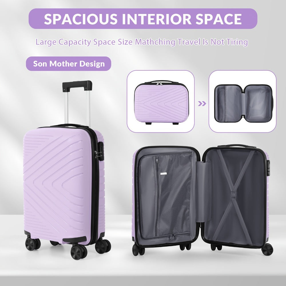 Rolling Luggage Suitcase Set Of 2 With Durable ABS Material, 20in Lightweight Boarding Box +14in Cosmetic Case, Checked Suitcase With Spinner Wheels & Aluminum Alloy Handle For Travel, Business Trips, School Season