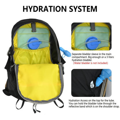 Men Women Hiking Backpack, Outdoor Camping Rucksack, 5.28gal Daypack with Rain Cover, Lightweight Travel Bag Durable for Weekend Getaway, Casual Daypack for Cycling Camping Running