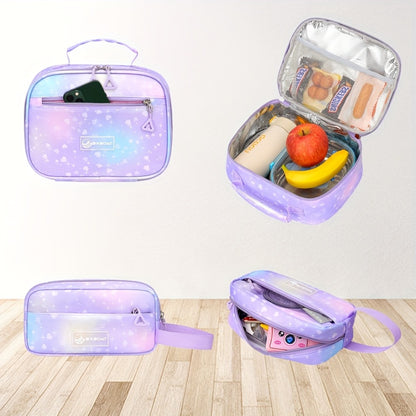 3pcs Girls' Large Capacity School Backpack with Lunch Box Holder & Pencil Case Suitable for Back to School, 15.6” Laptop Compartment, Adjustable Straps, Multi-Pocket Bookbag for Travel, Lunch Storage, Pencil for School Daily Use