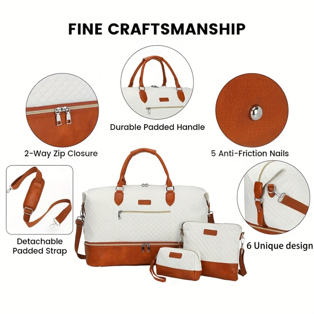 3pcs Large Capacity Tote Travel Bag, Fashion Handbag Shoulder Bag with Crossbody Bag And Toiletry Bag