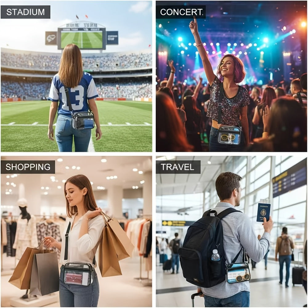 PVC Transparent Crossbody Bag, Suitable For Various Occasions When Going Out. It Is Simple, Casual And Convenient For Quick Security Check. It Is Suitable For Both Men And Women.
