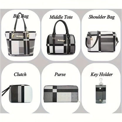 6pcs Womens Handbags Tote Bags Shoulder Bag Purses Satchel Bag Top-Handle Handbag Crossbody Bag Wallet Clutch