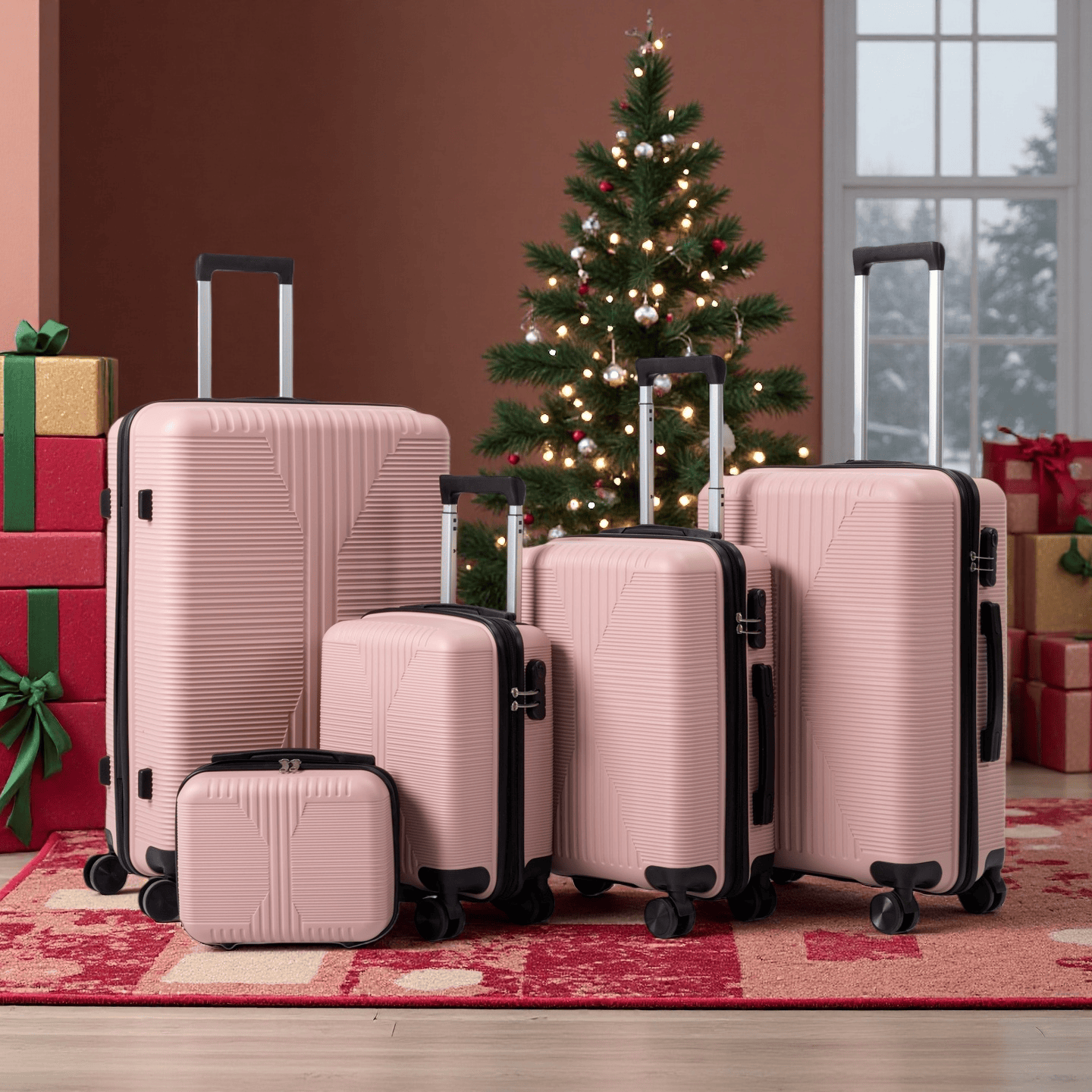 Luggage Sets, 5 Piece PP Durable Suitcase Set with Spinner Wheels, 5 Pcs Hard Shell Lightweight Luggage, Large Checked Travel Suitcases, 12/16/20/24/28 Inch, For short trips, returning to school, business trips, Gift