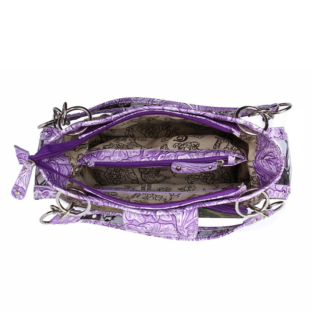 Western Style Camouflage Handbag with Decorative Buckles, Carved Rural Rivets, Crossbody Women'S Bag, Shoulder Bag, Wallet Set