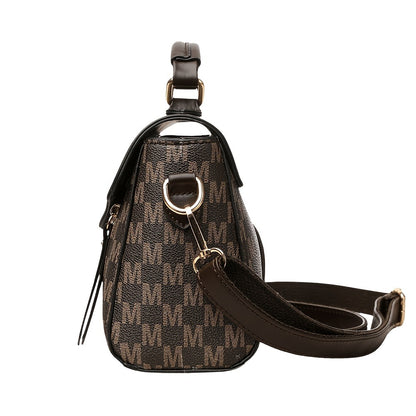 Vintage Geometric Women's Handbag - Large Capacity PU Shoulder Bag with Golden Hardware, Herringbone Pattern and "M" Letter Design, Removable Shoulder Strap for Daily Use (Light Brown/ White/ Black)