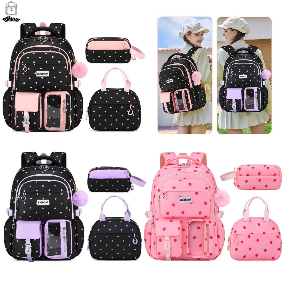 3pcs Teenage School Backpack Handbag Storage Bag Set | 15.6-inch Laptop Backpack, Cute and Large Capacity with Multiple Pockets, Smooth Zipper, Casual Style, Lightweight, Trolley Sleeve, for Back to School and Daily Use, For Teenager, For Teenager