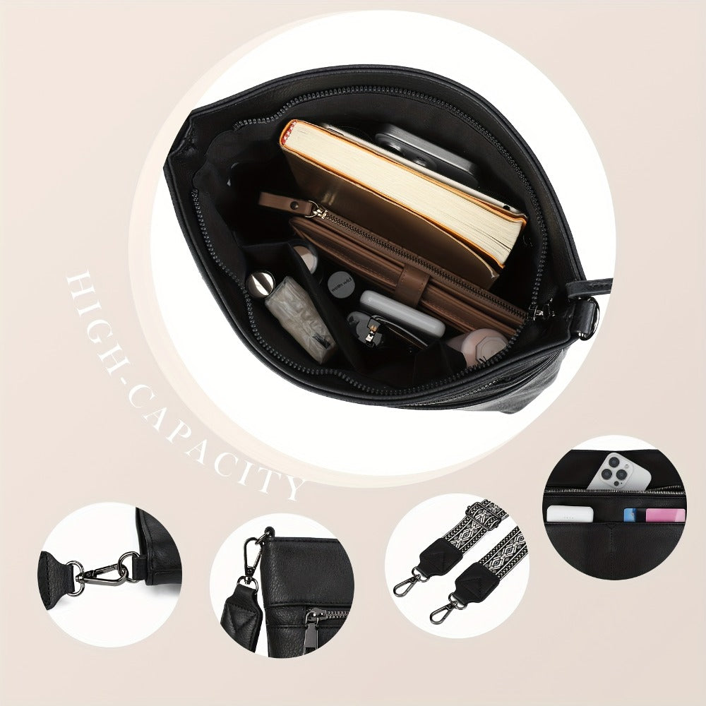 2025 New Fashion Large Capacity Retro Simple Solid Color PU Shoulder Bag Casual Daily Commuting Light Travel Practical Storage Ladies Single Shoulder Crossbody