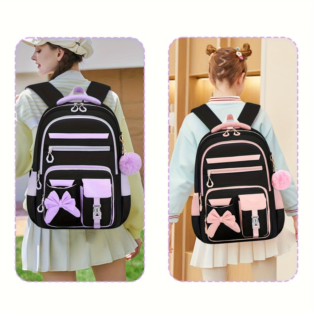 1pc Butterfly Knot Teenager'S Casual Backpack, Outdoor Camping Travel Bag, 15. 6-Inch Laptop Bag, College Purple Campus Backpack with Adjustable Shoulder Straps And Smooth Zipper, Suitable for Daily Travel And Campus, for Teenager, For Teenager