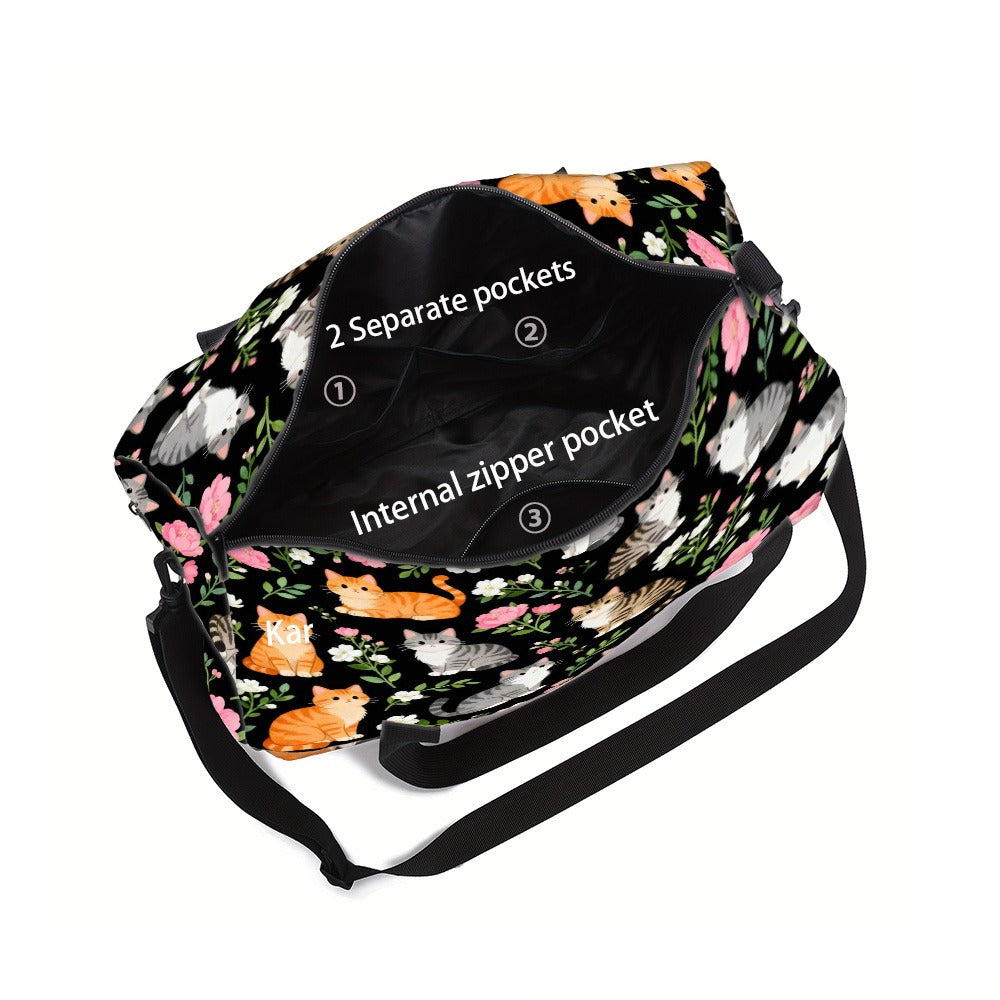 [Great Gift] Cute Action Cat Large Capacity with Side/Inner Pockets Suitcase-Fixable Daily Use (Great Gift) Unisex Fitness Yoga Bag - Durable Polyester Adjustable Strap Travel Machine Washable for Gym