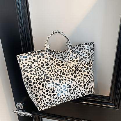 Women's Leopard Print Tote Bag, Double-layer Fabric, Classic Solid-color Handbag, PVC Fashion Bag, Stylish Large-capacity Tote Beach Bag, Portable Seaside Vacation Organizer, Travel Toiletry Bag, Pool Swimming Bag, Commuting Tote