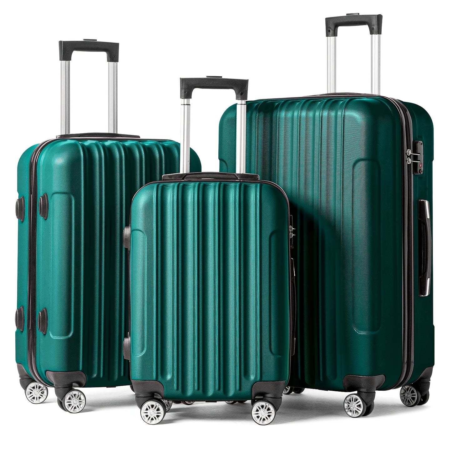 3pcs Hard Luggage Set with Combination Lock And 360° Spinner Wheels - Lightweight Carry-On Check-In Suitcases (20"/24"/28"), Durable PP And Iron-Aluminum Frame, Zipper Closure for Business Travel, Airplane, Train