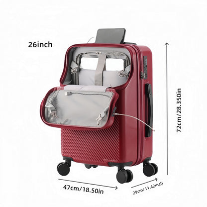 Large Capacity Trolley Case with Front Open Compartment, Functional Travel Suitcase, Luggage with Password Lock And Cup Holder, to Make Your Journey More Convenient And Safe