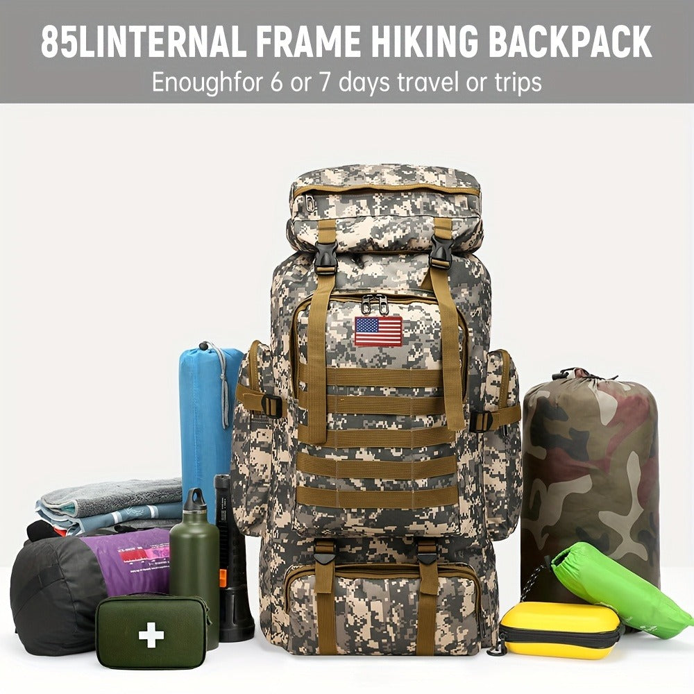 21.13gal Outdoor Camping & Hiking Backpack, 2pcs Set With Backpack And Flag Icon
