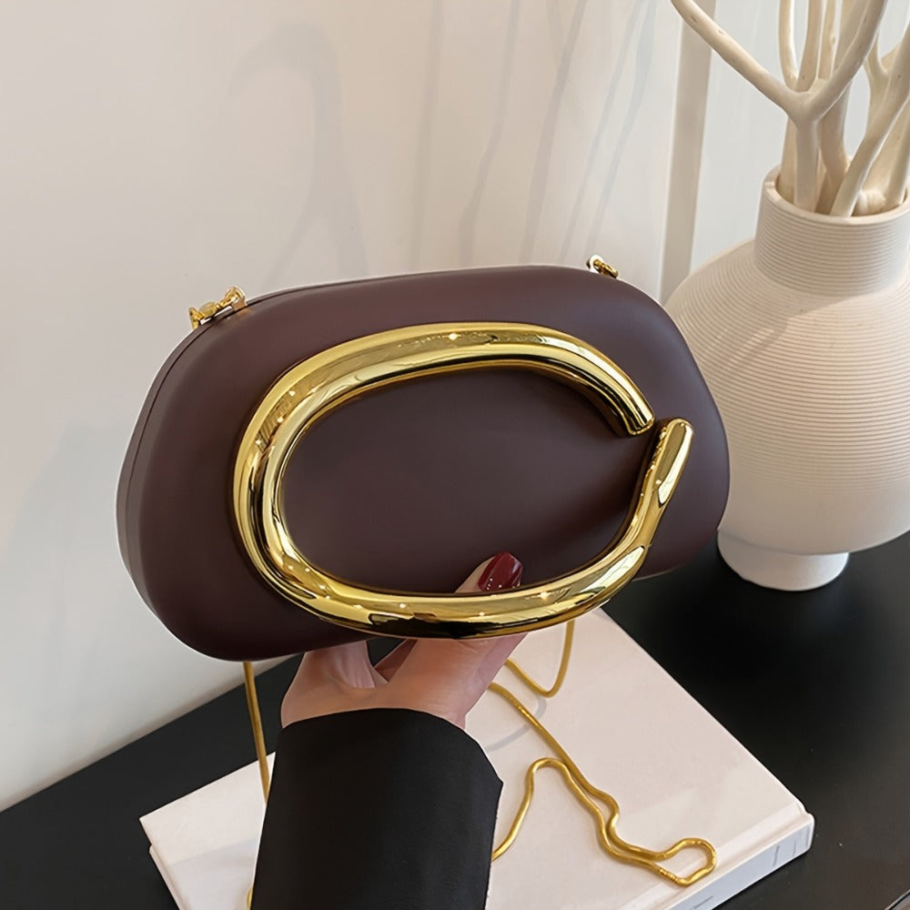 Women'S Evening Clutch with Golden Metal Handle And Removable Chain Shoulder Strap, Minimalist Acrylic Bag Perfect for Weddings And Parties, Designed with Magnetic Closure, Lining, Coin Pocket, And Photo Compartment