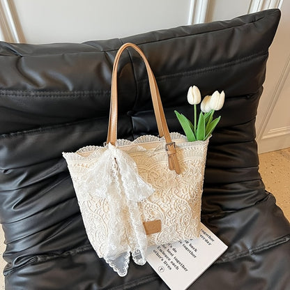 2025 New Style Lace Tote Bag/ Shoulder Bag: Elegant And Premium with Floral Decorations, Perfect for Daily Commuting Or Photo Shooting, Ideal Holiday Gift (Halloween/Thanksgiving/Christmas)