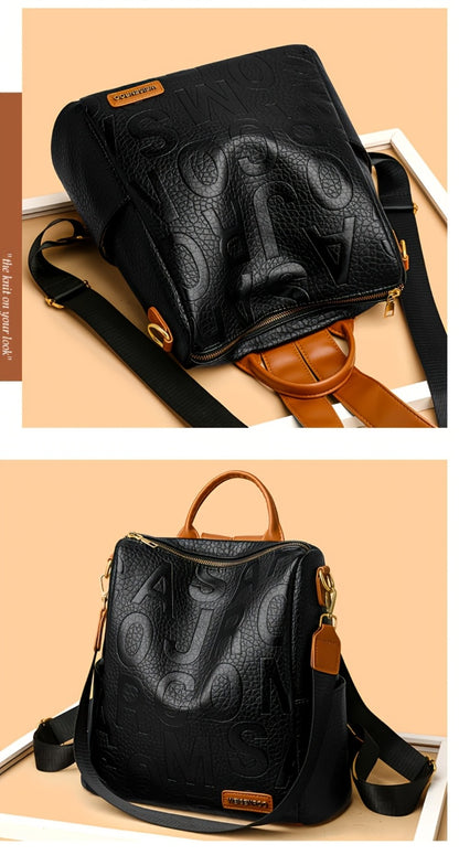 A Stylish And Modern Backpack for Women Featuring a Solid Color with Embossed Letters, a Classic Crocodile Pattern, And Golden Hardware Accents. It'S Lightweight with an Adjustable Shoulder Strap, Making It Ideal for Commuting, Leisure, Or Travel