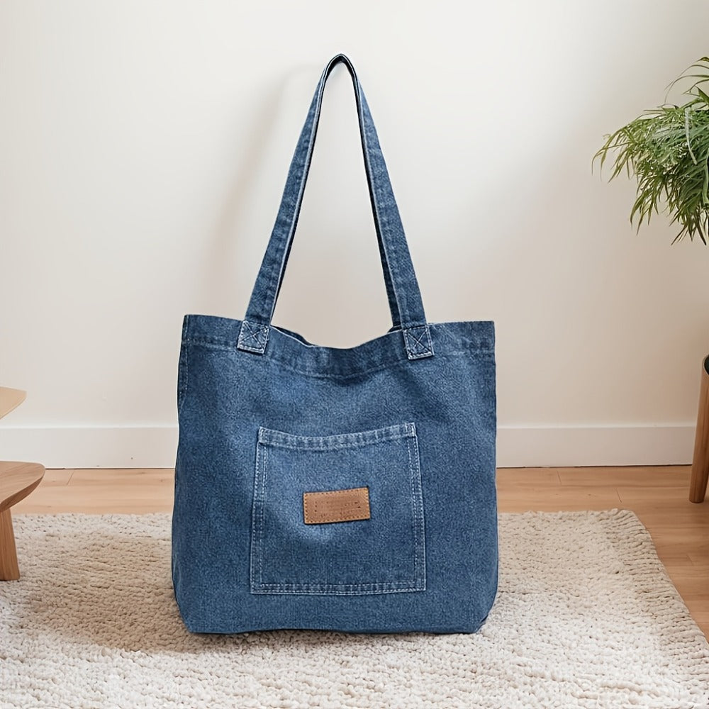 2pcs Set: Bag+metal Pendant, Large Navy Blue Handbag, Casual Single Shoulder Handbag, Spacious Interior, Durable Material, Machine Washable, Fashionable Daily Use Bag
