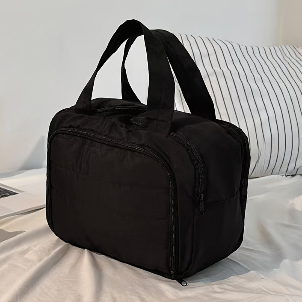 [Travel Makeup Bag] Elegant Standing Travel Makeup Bag with Large Capacity Multi-Compartment - Portable Handle Wash Bag Suitable for Daily Use & -the, Nylon Case with Standing Design ()