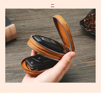 A Multifunctional Double-Layer Car Key Pouch for Men, Featuring a Retro Leather Design, Smart Folding Key Protection, And a Stylish Business Wallet