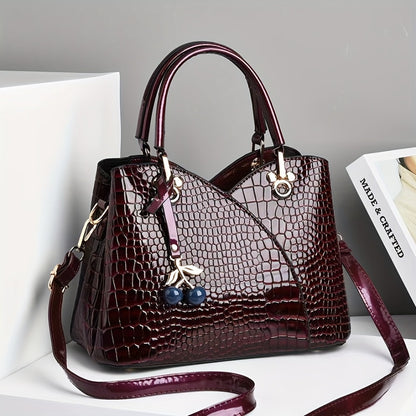 [Compact Crocodile Handbag] A Compact Women's Handbag That Can Be Used As a Shoulder Or Crossbody Bag for Outings, Featuring a Classic Shiny Crocodile-Embossed Design