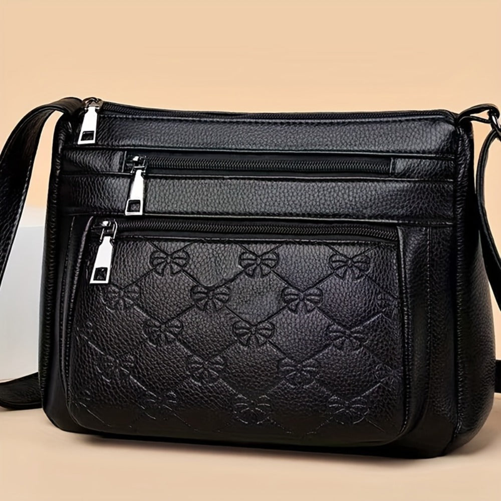 Women Multi-Pocket Crossbody Bag Soft Large Capacity Mom Purse Multi-Layer Zipper Shoulder Bag Lightweight Everyday Travel Handbag Holiday Birthday Gift for Women