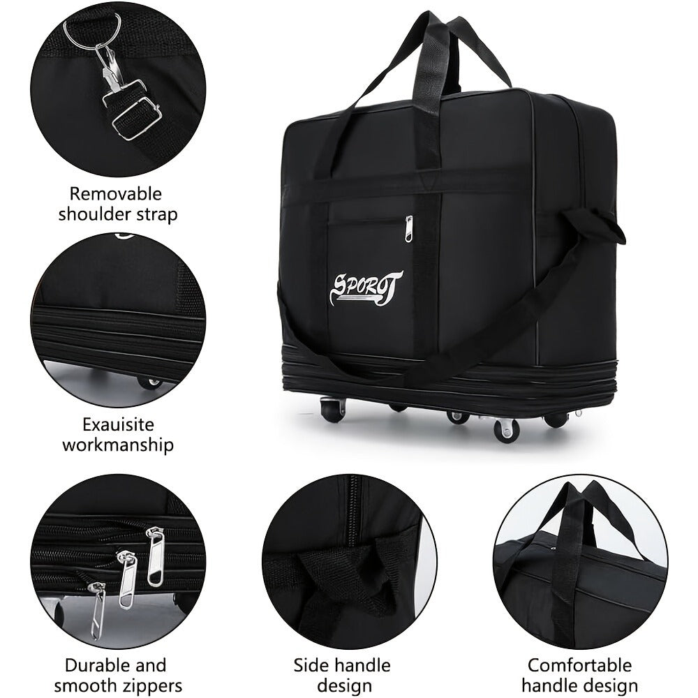 32in 42in Expandable Folding Luggage Bag Suitcase Collapsible Rolling Travel Duffel Bag for Men Women Suitcase with 5 Wheels Black