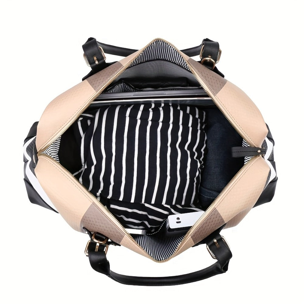RAGSTO Large Overnight Travel Bag Striped Pattern Handbag Carry-On Luggage Bag Suitable for Vacation, Overnight, Camping, Hiking, Sports And Fitness