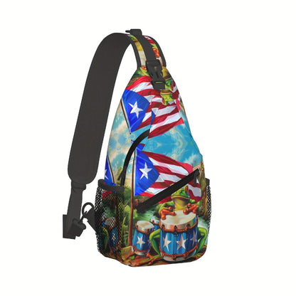 [Christmas Gifts] Crossbody Chest Bag Hiking Puerto Rico And Frogs Shoulder Bag Folding Large Capacity Fashion Durable Can Be Used For Shopping, Work, Leisure Travel Beach Bag Fishing Backpack Travel Accessories Must Have Backpack For School Back Christma