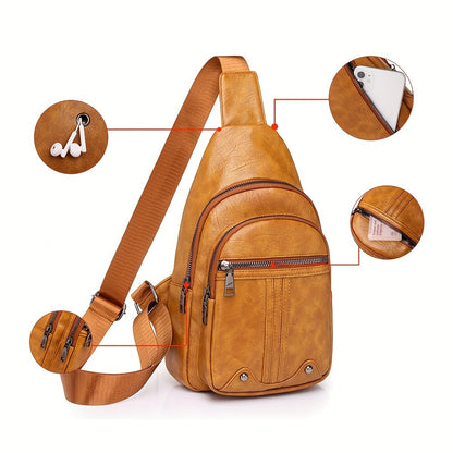 Men'S Chest Bag Sling Backpack Faux Leather Retro Crossbody Bag Shoulder Bag Unisex Soft Faux Leather
