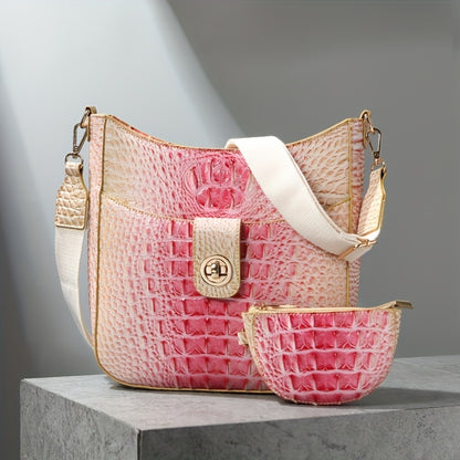 Trendy Crossbody Bag with Crocodile Pattern - Premium Bucket And Coin Purse Style - Multi-Purpose Shoulder Bag Suitable for Any Event