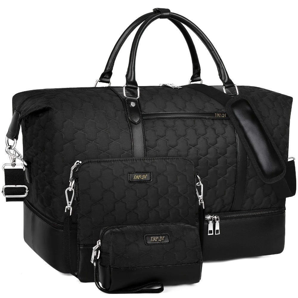 Overnight Bags for Women, Large Travel Duffel Bag Carry On Bag for Airplanes Weekender Bag for Women with High Quality Shoes Compartment & Pockets, Men Travel Business Essential Toiletry Gift 3pcs