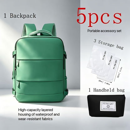 5pcs Women'S Backpack Large Capacity Travel Bag, Expandable Large Capacity Luggage Backpack, Solid Color Business Weekend Bag with Shoe Compartment, Adjustable Straps, 180° Opening, Airline Travel Standard, Multiple Colors Available