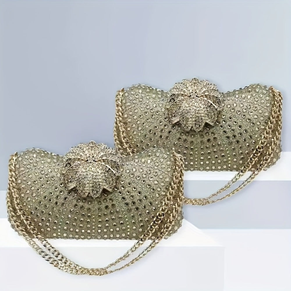 Elegant Flower-Shaped Full- Evening Clutch with Phone Pocket, / Luxury Wedding Accessory Suitable for Prom, Gala, Events