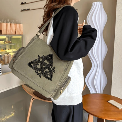 Large-capacity Flip-top Retro Tote Messenger Mailman Bag | Two-color Option, Celtic Triangle Knot Vine Pattern, Suitable for Daily Travel and Gatherings, Ideal Gift for Girlfriend