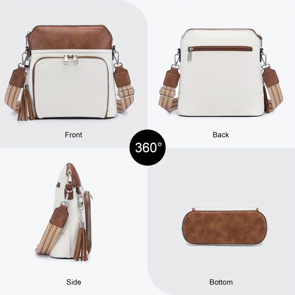 Soft Faux Leather Crossbody Bag for Women, Boho Chic Messenger Purse with Decorative Tassel, Shoulder Bag for Travel, Shopping And Weekend Adventures
