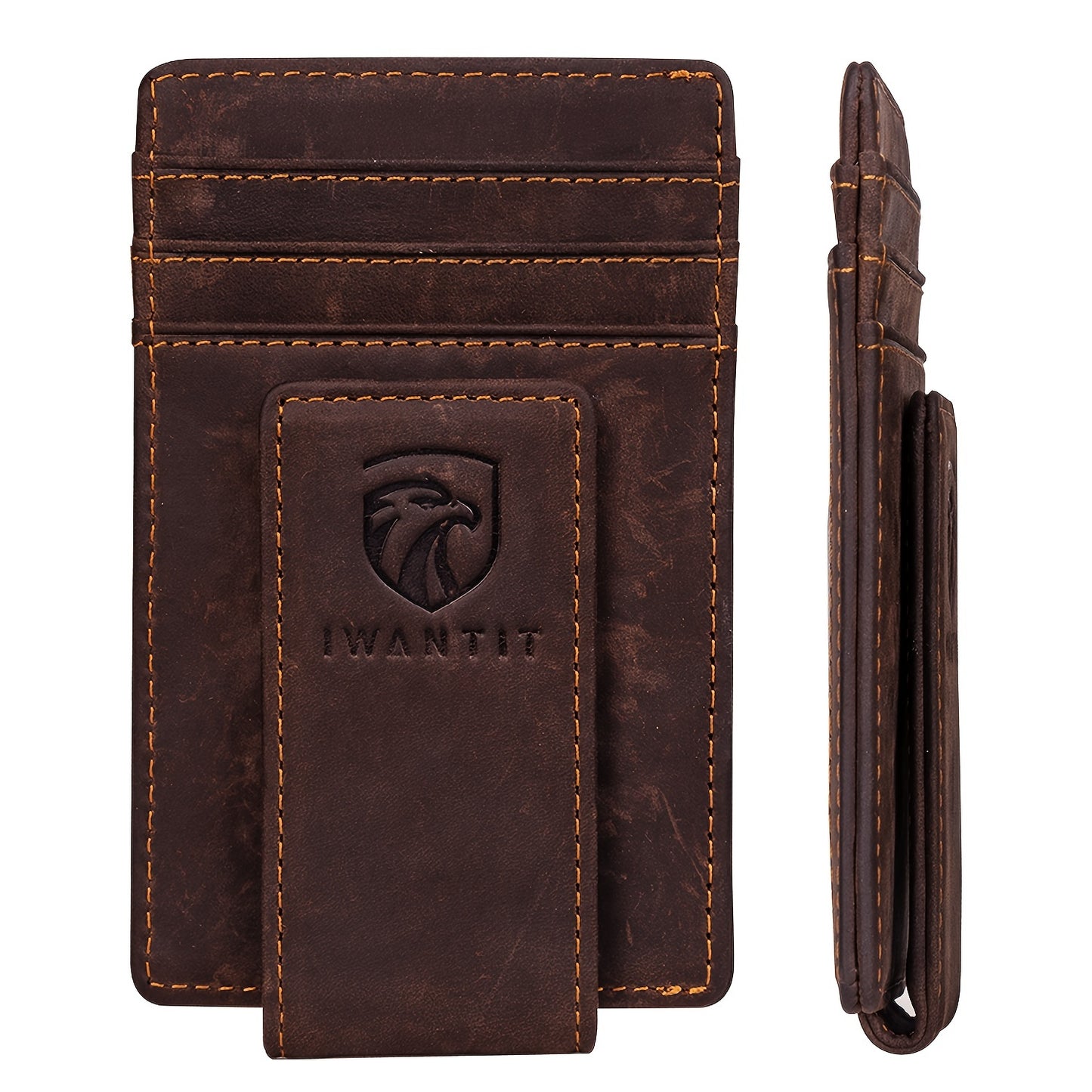 [Genuine Leather Card Holder] Ultra-Thin RFID Anti-Theft Credit Card Holder, Genuine Leather Front Pocket Wallet, With Id Card Window, Ultra-Thin Minimalist Men's Card Holder