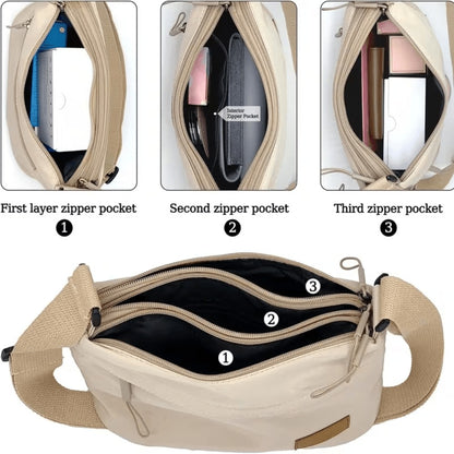 The Lady's Crossbody Bag Has a Large Capacity, Multiple Layers with Zippers for Closure, an Adjustable Shoulder Strap, Suitable for Casual Outings and Daily Use as a Handbag, and a Simple and Fashionable Crossbody Small Bag for Commuting.