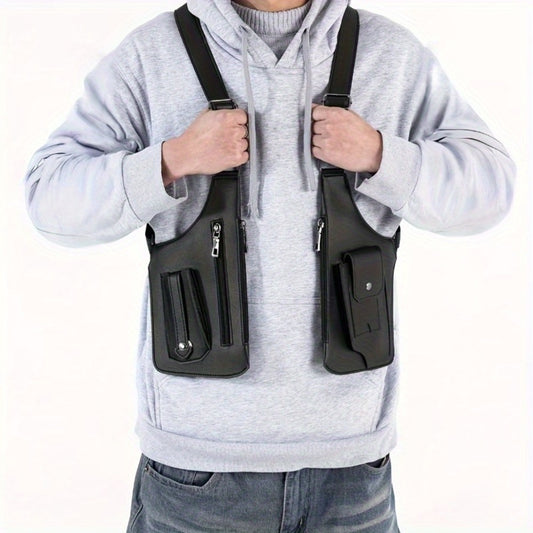 Men'S Retro Shoulder Strap Underarm Shoulder Bag, Multi-Functional Lightweight Backpack, Outdoor Mobile Phone Bag, Outdoor Vest Bag, Multi-Functional Vest Bag, Black Vest Bag, Brown Vest Bag