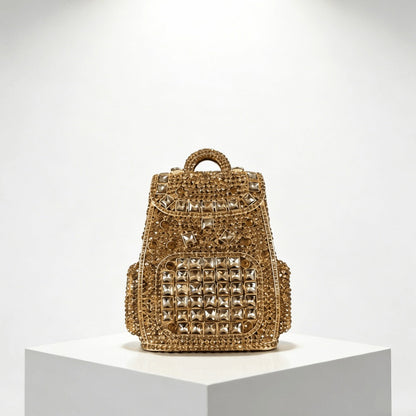 Women Trendy Backpack Shaped Crystal Evening Bag Sparkling Rhinestone Clutch Purse Unique Handbag for Cocktail Party