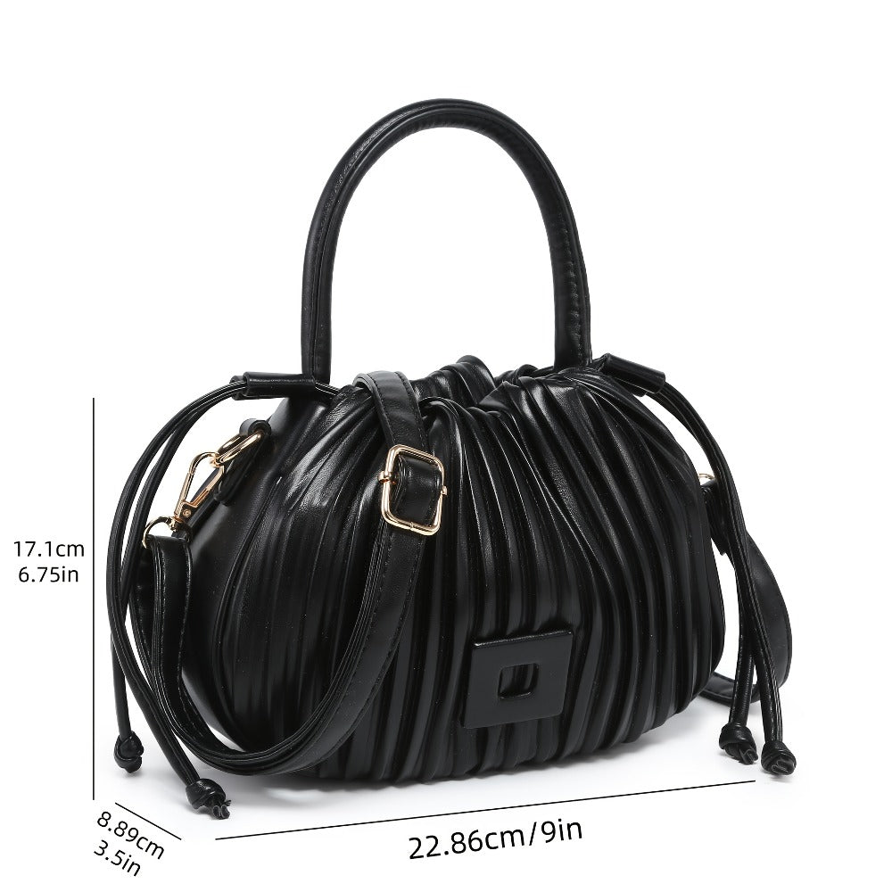 Tepilte Women'S Mini Drawstring Bucket Bag, Faux Leather Crossbody Bucket Wallet, Pleated Shoulder Tote Bag, Adjustable Shoulder Strap, Multi-Colour Options, Suitable for Vacations, Shopping And Dates