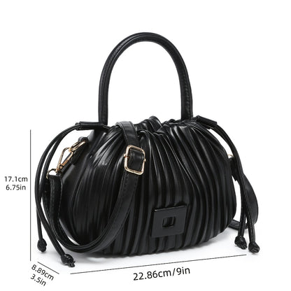 Tepilte Women'S Mini Drawstring Bucket Bag, Faux Leather Crossbody Bucket Wallet, Pleated Shoulder Tote Bag, Adjustable Shoulder Strap, Multi-Colour Options, Suitable for Vacations, Shopping And Dates